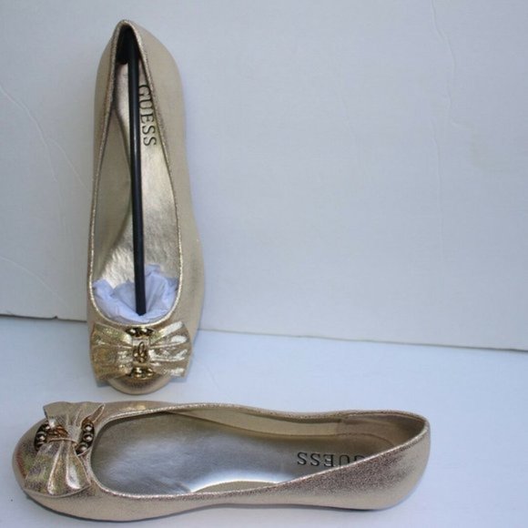 GUESS Womens Girl Friend Ferne Gold Fabric Ballet Flats Shoes with Bow ALL SIZE - Picture 2 of 8